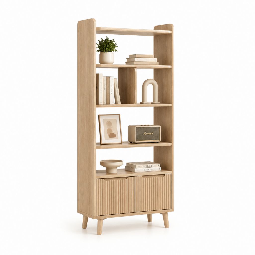 Bücherregal mit Schrank Eicheoptik Spanplatte Rechteckig 80 x 35 x 180 cm