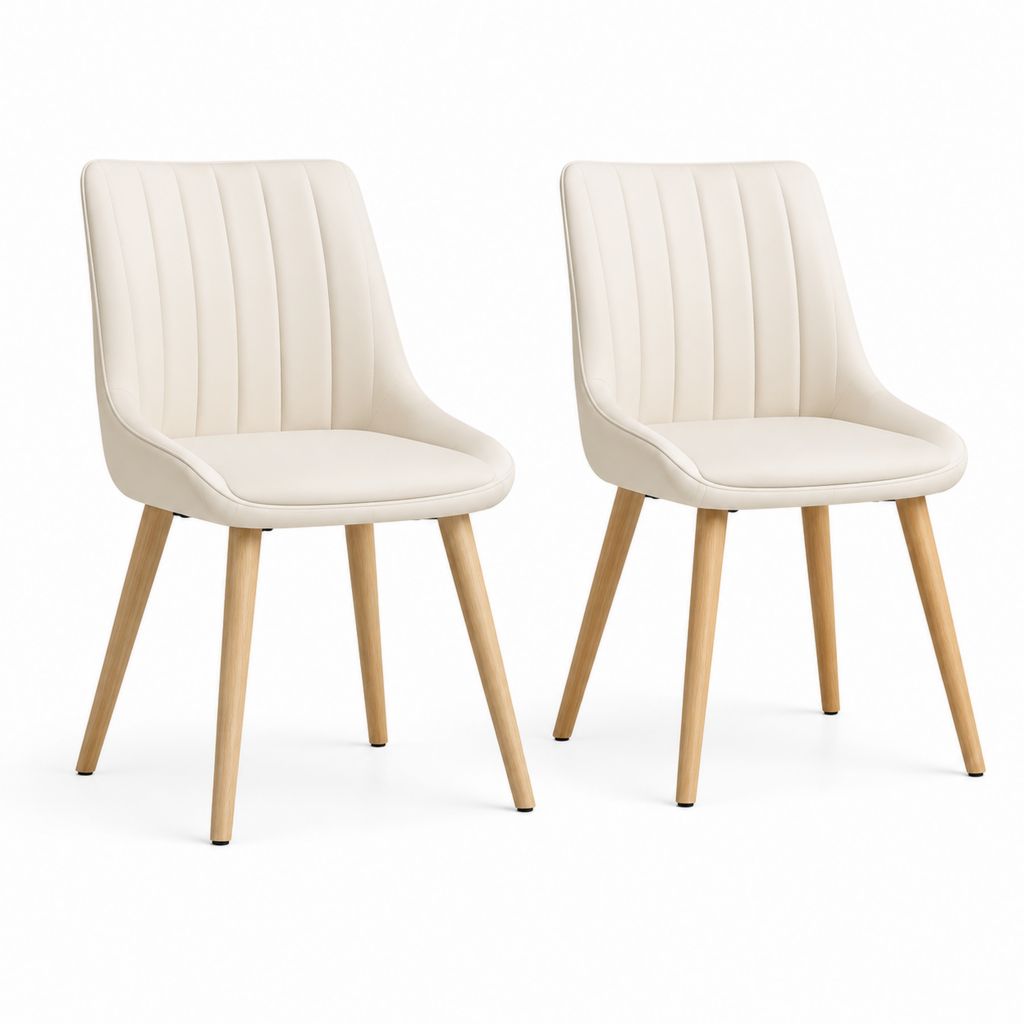 2er Set Esszimmerstühle Creme PU-Kunstleder mit Massivholzbeinen 49 x 57 x 82 cm
