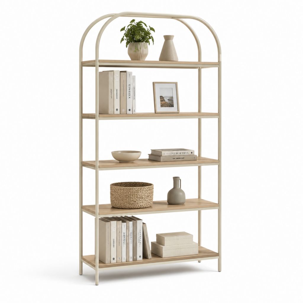 Bücherregal mit 5 Ablagen Beige Stahl und MDF 80 x 35 x 180 cm