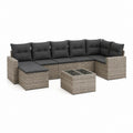 6-teiliges Gartenlounge Set Grau aus PE-Rattan mit Polyesterkissen und Glastisch 280 x 210 cm