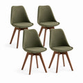 Esszimmerstuhl 4er Set Olivgrün Polyesterbezug Walnussholzoptik 46 x 54 x 82 cm