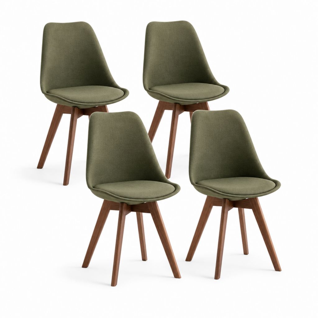 Esszimmerstuhl 4er Set Olivgrün Polyesterbezug Walnussholzoptik 46 x 54 x 82 cm