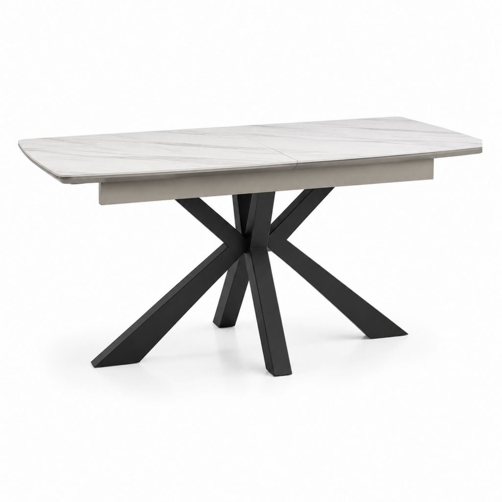 Ausziehbarer Esstisch Weiß Keramik Rechteckig 160-200 x 90 x 76 cm