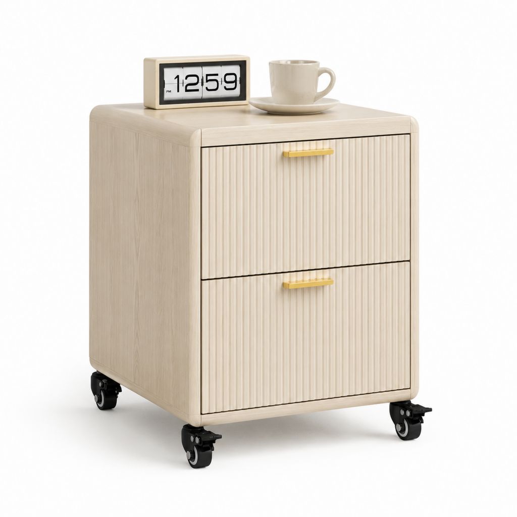 Nachttisch auf Rollen mit 2 Schubladen in Hellbeige aus MDF rechteckig 45 x 40 x 60 cm