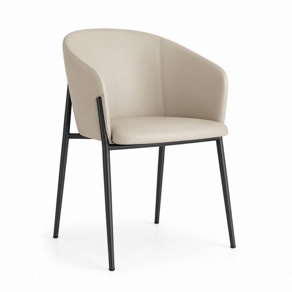 Esszimmerstuhl mit Armlehnen Beige PU-Kunstleder Stahlgestell abgerundet 58 x 60 x 80 cm