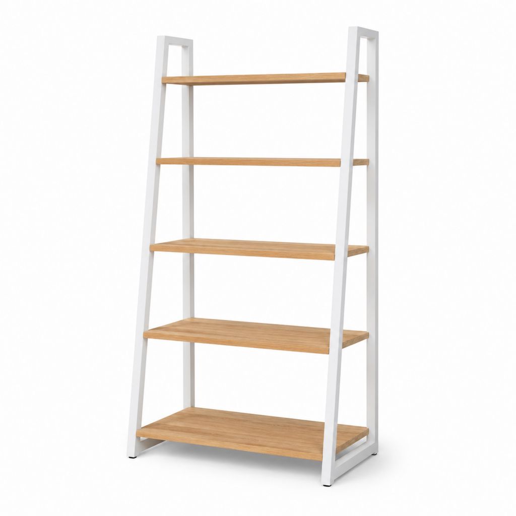 Standregal 5 Ebenen Weiß Bambus und Stahl 60 x 30 x 180 cm