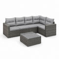 Gartenlounge Set 6-teilig Grau PE-Rattan L-Form mit Glastisch 245 x 185 x 65 cm