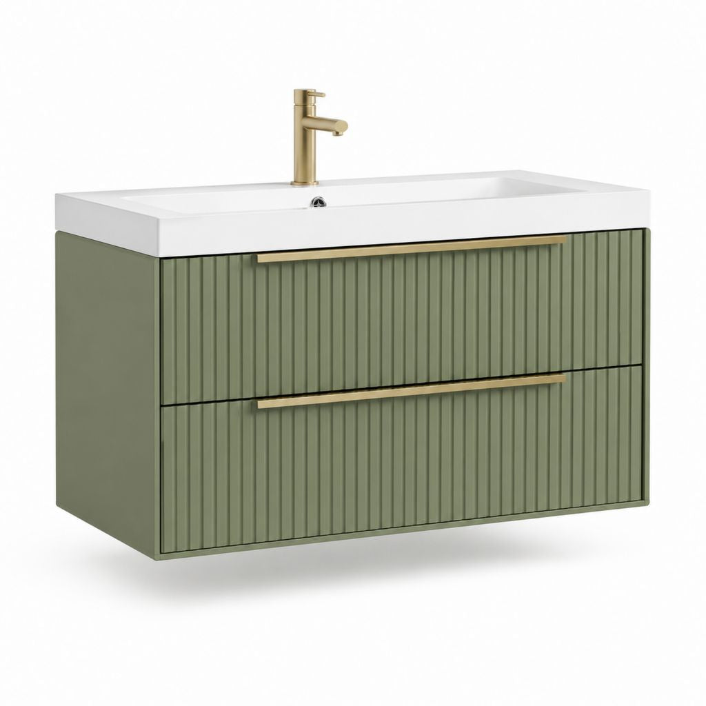 Waschtischunterschrank Set Olivgrün MDF mit Keramikwaschbecken rechteckig 80 x 46 x 55 cm