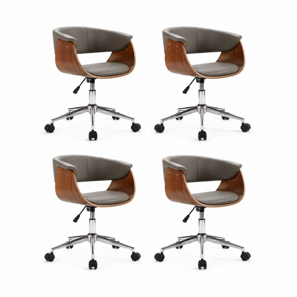 4er Set Esszimmerstühle Drehstühle Grau PU Nussbaumfurnier Höhenverstellbar 58 x 60 x 80-90 cm