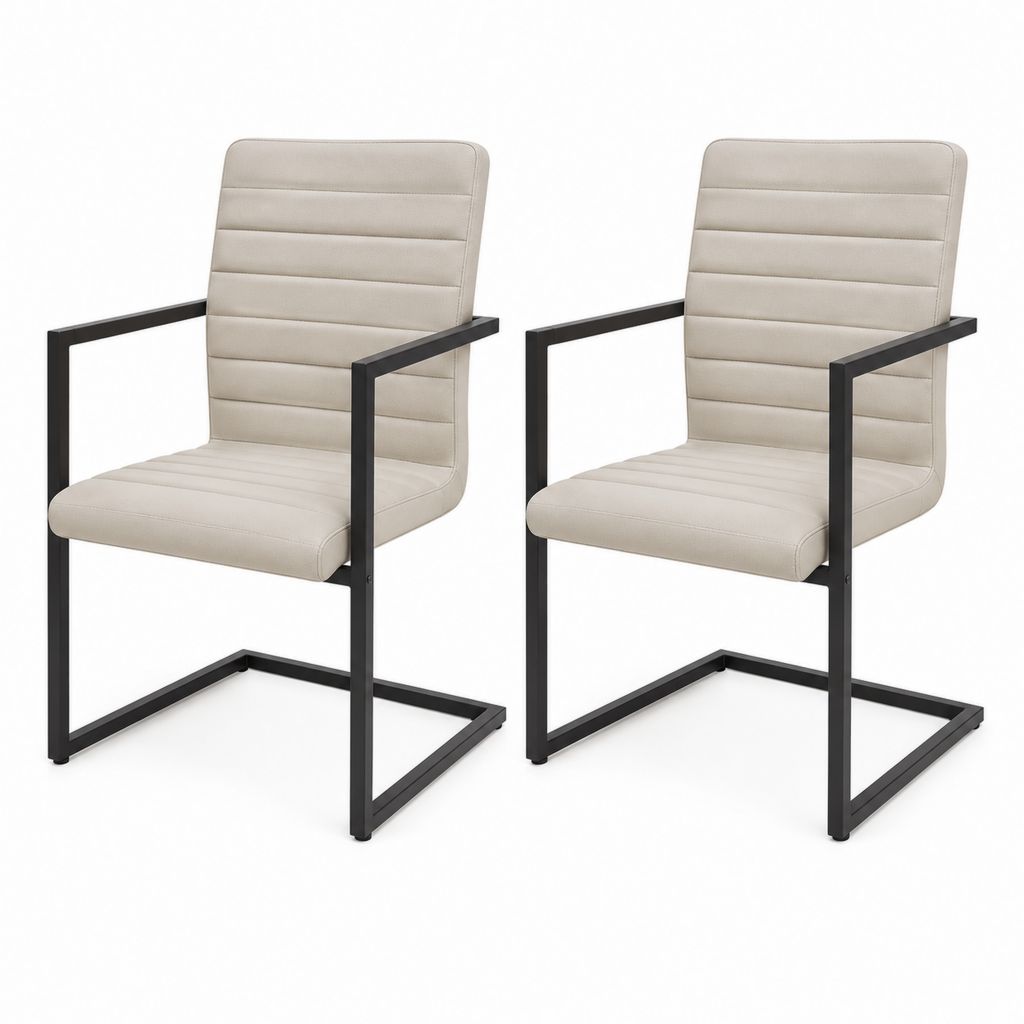 2er Set Esszimmerstühle Beige mit PU-Bezug und Stahlgestell 56 x 61 x 88 cm