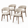 4er-Set Esszimmerstühle Beige mit Polyesterbezug Massivholzgestell geschwungener Rückenlehne 56 x 59 x 82 cm