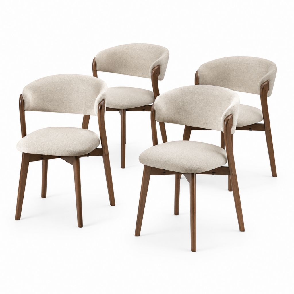 4er-Set Esszimmerstühle Beige mit Polyesterbezug Massivholzgestell geschwungener Rückenlehne 56 x 59 x 82 cm