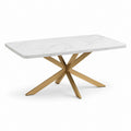 Esstisch Weiß Gold Sinterstein Edelstahl rechteckig 160 x 90 x 76 cm