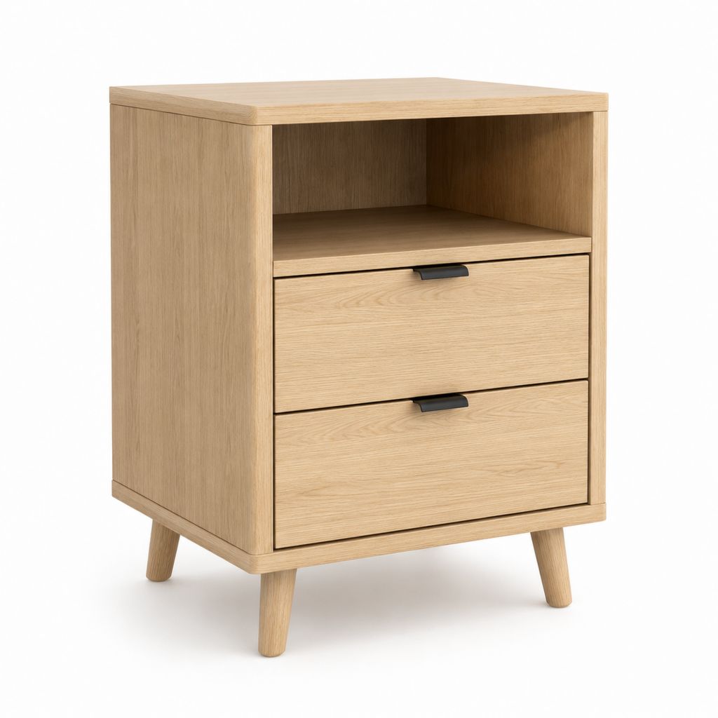 Nachttisch mit 2 Schubladen und offenem Fach in Eichenholzoptik 45 x 40 x 65 cm