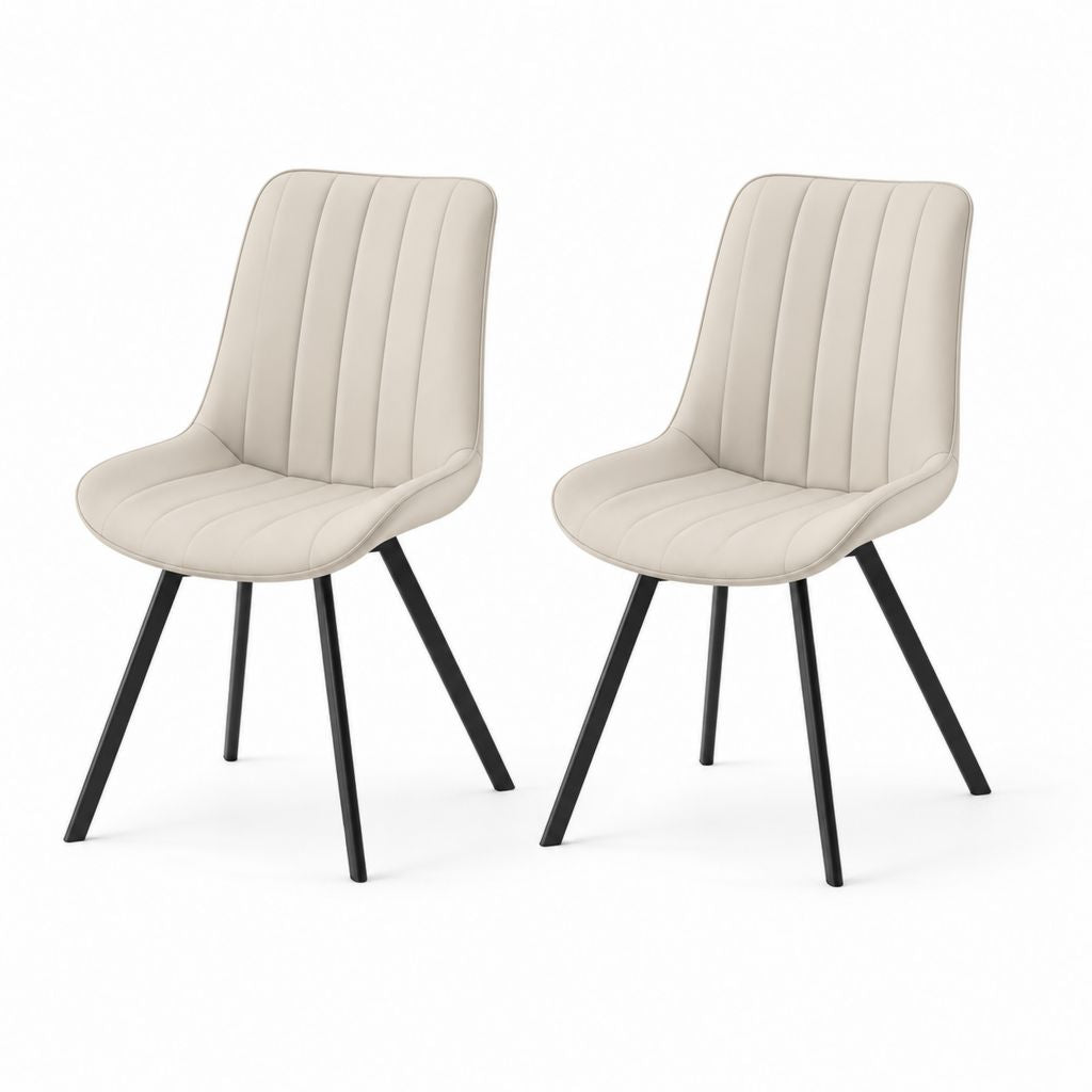 2er Set Esszimmerstühle Creme PU-Kunstleder mit Stahlbeinen 55 x 60 x 86 cm
