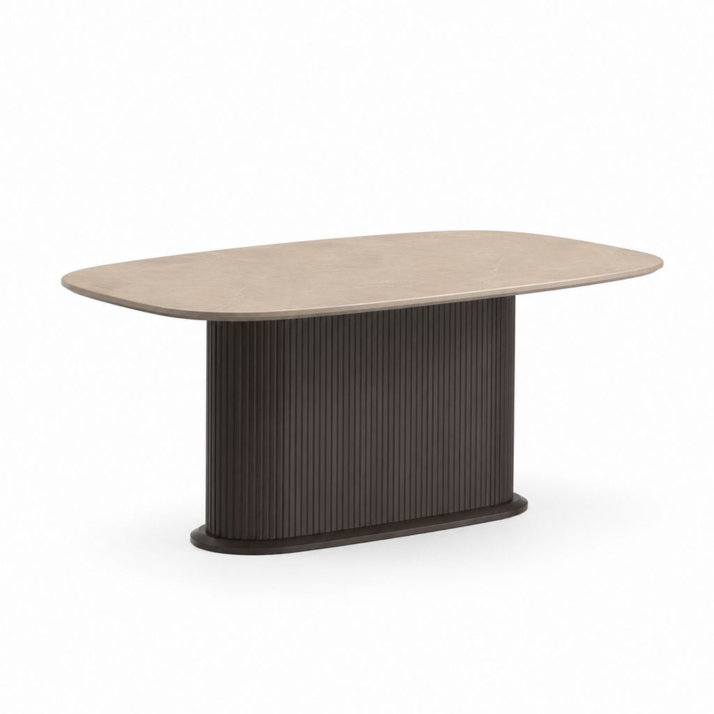 Esstisch Beige Keramik MDF Oval 180 x 90 x 75 cm