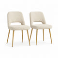 2er Set Esszimmerstühle Creme mit Polyester-Bouclébezug und Stahlbeinen 50 x 57 x 81 cm