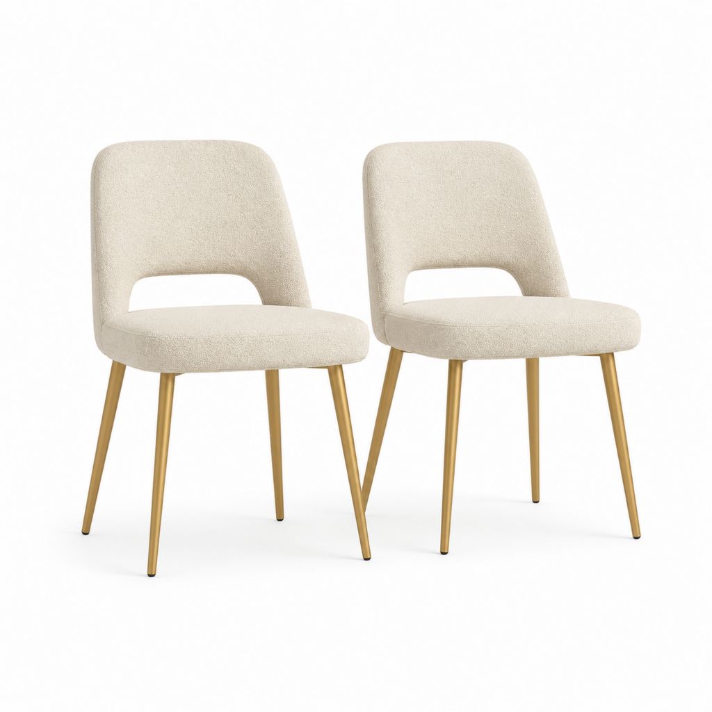 2er Set Esszimmerstühle Creme mit Polyester-Bouclébezug und Stahlbeinen 50 x 57 x 81 cm