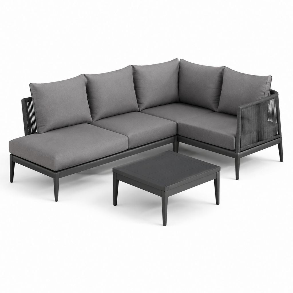 3-teiliges Gartenlounge Set Ecksofa mit Couchtisch Anthrazit Aluminium 210 x 145 x 68 cm