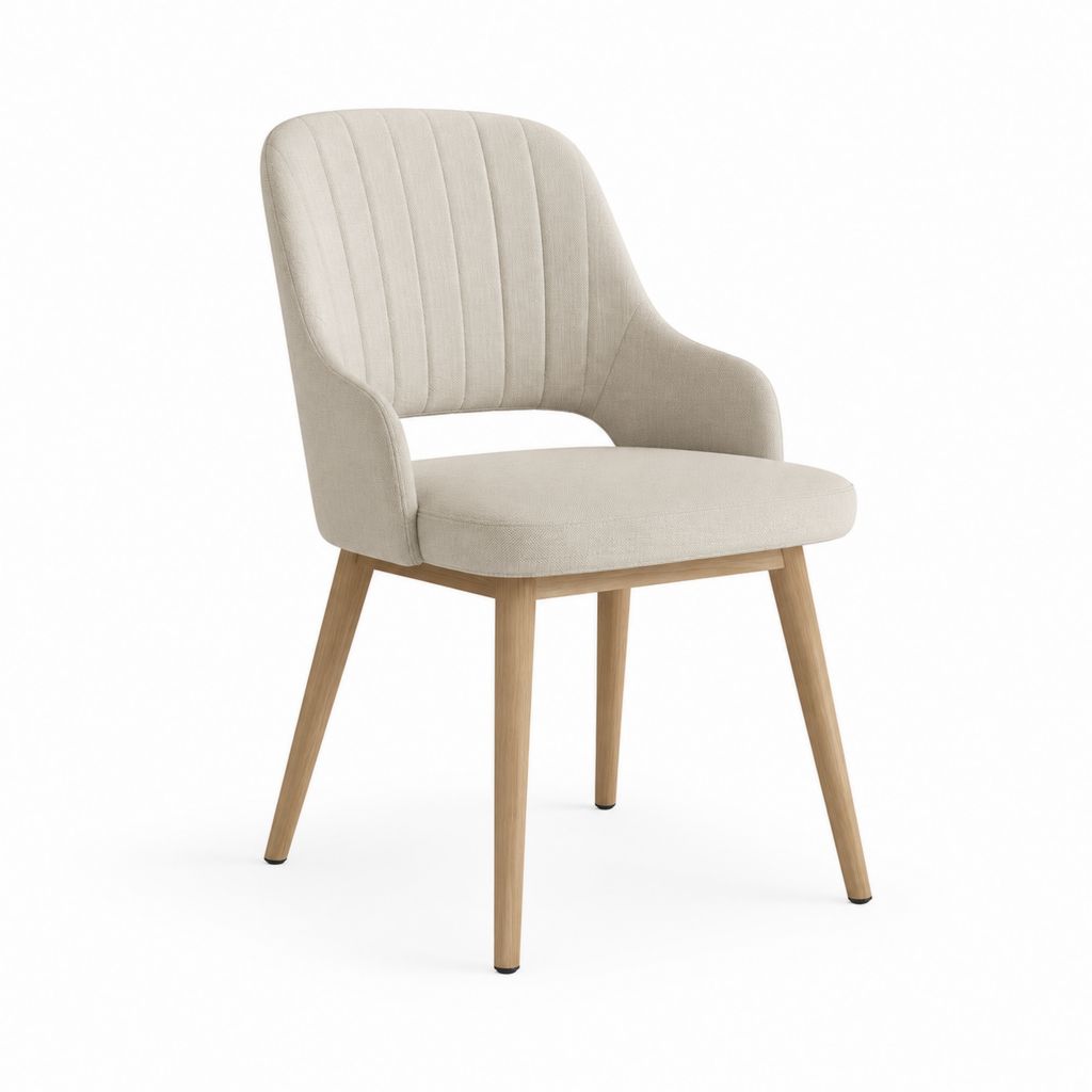 Esszimmerstuhl mit Armlehnen Beige Polyester Massivholzgestell 56 x 61 x 82 cm